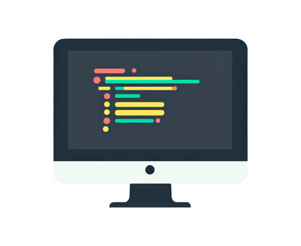 Illustration of a desktop computer screen displaying code isolated on transparent background