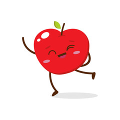 Cute Smiling Red Apple Character Waving – Kawaii Red Fruit Mascot Vector