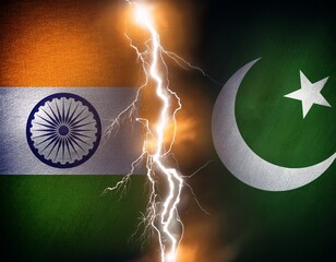 lightning strike with india and pakistan flag on each side