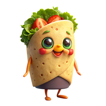 recommend clip art: Adorable Cartoon Burrito Character: Cute Food Illustration for Kids