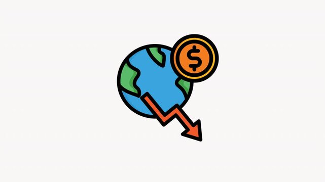 Economy downturn world with a dollar sign and an arrow pointing down new title economy downturn signals a downward trend for the global economy. Suitable for financial presentations.