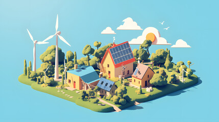 Fototapeta premium Buildings powered by renewable energy colorful illustration