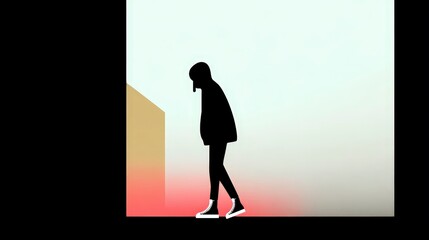 Obraz premium Solitary Figure Walking Minimalist Silhouette Urban Scene Mood Emotion