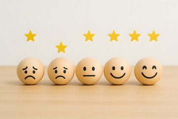Customer review rating : An innovative customer review concept uses emoji eggs to represent diverse emotional states, each paired with corresponding stars. The visual conveys the customer's sentiment.