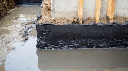 Waterproofing sealant applied to basement wall joint prior to backfill