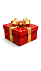 Obraz premium Christmas gift box wrapped in shiny red paper with a golden ribbon and bow 