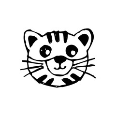 Cute cat face cartoon doodle hand-drawn with a spotted fur face.
