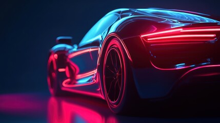 Naklejka premium Futuristic sports car with vibrant neon lights