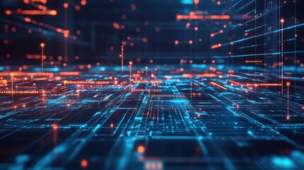 Fototapeta premium Abstract digital landscape with interconnected network and data flow