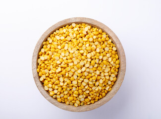 Indian food called Chana Dal or Chick peas Skinless isolated on white background