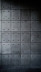 Gray concrete wall with square panels and small holes