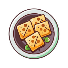 Cartoon style fried tofu on a plate food