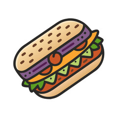 Delicious stylized submarine sandwich illustration on a black background