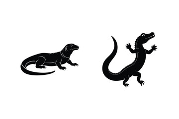 Silhouette Of Two Lizards Vector Illustration On White Background Reptile Animal Clip Art