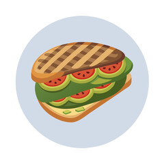 Watermelon and avocado sandwich vector illustration in circle