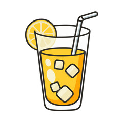 Cartoon refreshing lemonade drink with lemon and ice