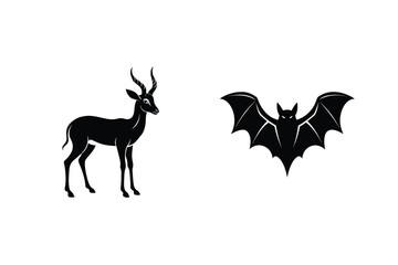 Fototapeta premium Silhouette Of Impala And Bat Icon Isolated On White Background Illustration