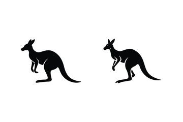 Two Black Kangaroo Silhouette Images Vector Designs With A White Background