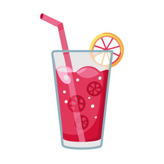 Cartoon Summer Drink with Pink Straw and Orange Slice