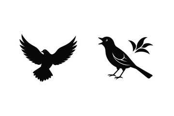Black Bird Silhouettes Flying Dove And Songbird Graphic Vector Illustrations