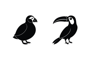 Puffin And Toucan Vector Illustration Black And White Wildlife Bird Iconography