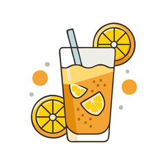 Refreshing orange juice icon with straw on black background