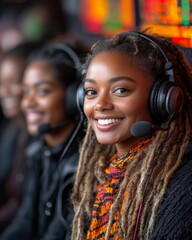 African American woman working in call center