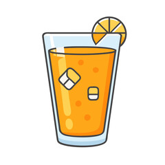 Orange Juice Drink Glass with Ice and Lemon