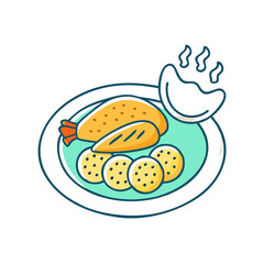 Delicious Cartoon Dinner Illustration on Plate, Black Background