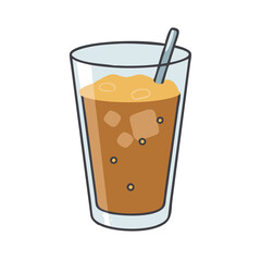 Iced Coffee Cartoon Illustration on Black Background