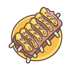 Cartoon Ribs with Sauce on Black Background Illustration