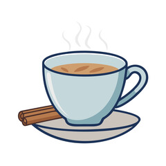 Cartoon coffee cup with cinnamon stick on black