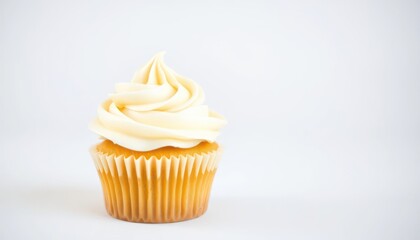 Single cupcake with cream frosting