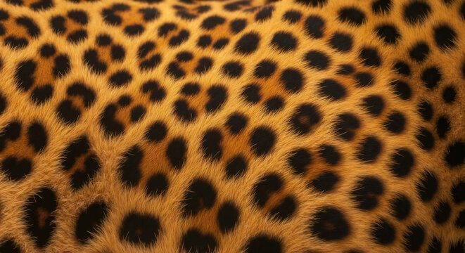Close up of leopard fur with black spots on orange background. Natural animal skin with distinctive markings. Wildlife conservation awareness and fashion industry ethical materials - Powered by Adobe