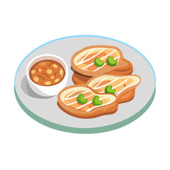Delicious Cartoon Toast with Beans on a Plate