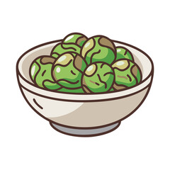 Bowl of Cartoon Brussels Sprouts on Black Background