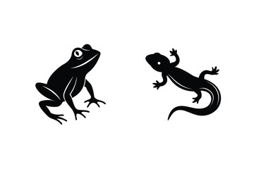 Silhouette Illustration Of A Frog And Salamander On A White Background Vector