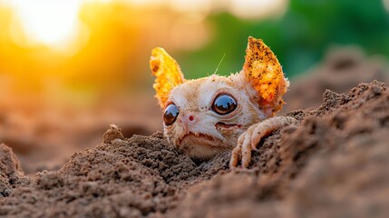 Obraz premium Creature in earth nature background golden hour