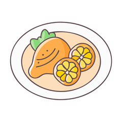 Cute food icon with mango and orange slices