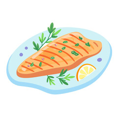 Grilled Chicken Breast with Lemon and Parsley Illustration