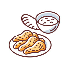 Cartoon Chicken Wings with Sauce Bowl Illustration
