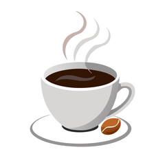 Steaming cup of coffee with coffee bean icon