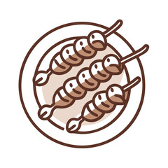 Shrimp Skewers on a Plate, Cartoonish, Dark Background
