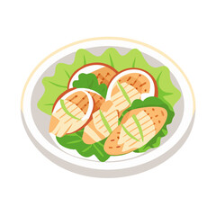 Grilled Chicken Salad on Plate with Lettuce Leaves
