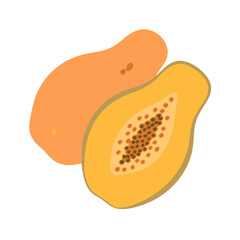 Papaya Fruit Illustration: Whole and Slice, Fresh Tropical