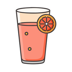 Vector icon of grapefruit juice glass with bubbles