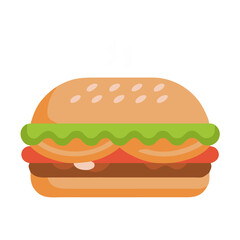 Delicious Hot Cartoon Hamburger with Smoke on Black