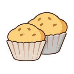Two delicious muffins with chocolate chips cartoon illustration