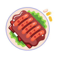 Grilled Ribs with Lettuce on a Plate Icon