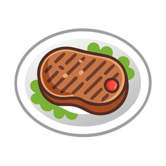 Grilled Steak with Lettuce on a Plate Illustration